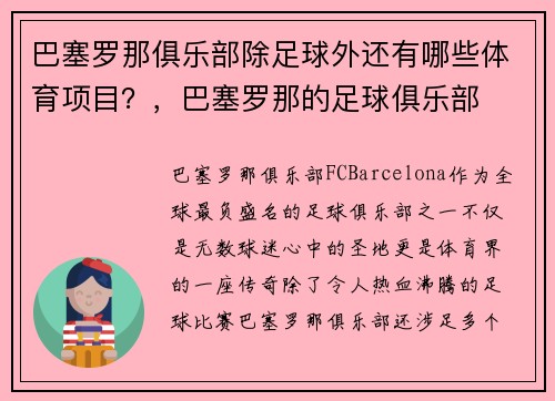 巴塞罗那俱乐部除足球外还有哪些体育项目?,巴塞罗那的足球俱乐部