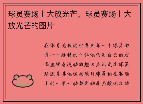球员赛场上大放光芒,球员赛场上大放光芒的图片
